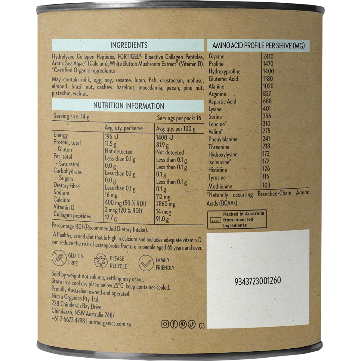 NUTRA NATURALS Collagen Joints + Bones 225g